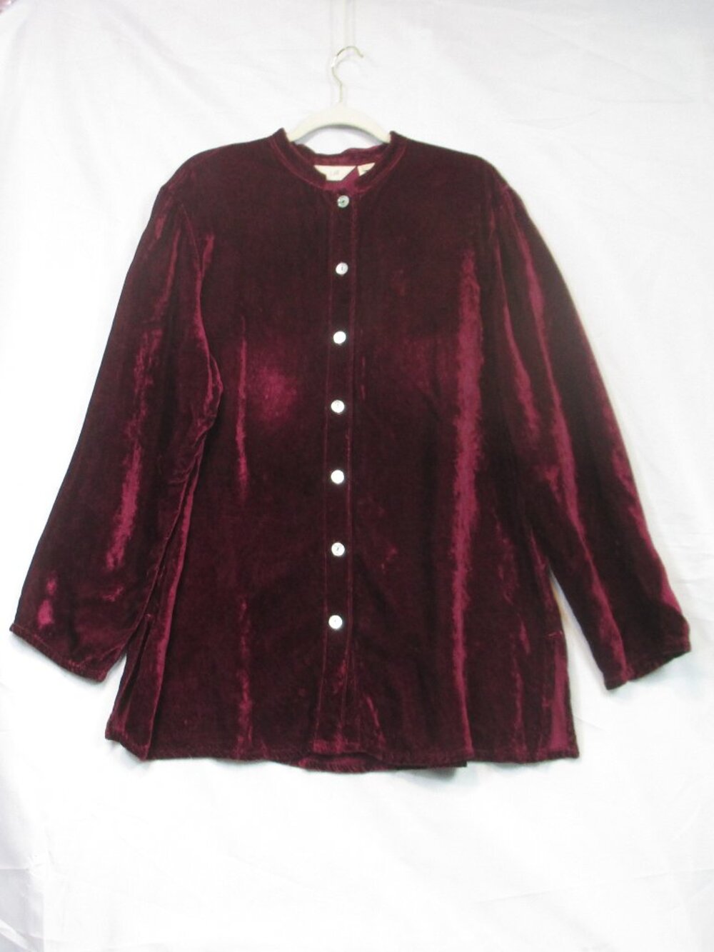 J. Jill Red Burgundy Velvet Pintuck Button Up Classic Blouse Top Size L
